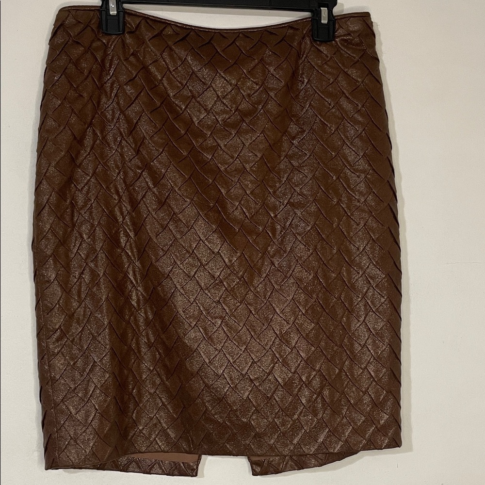Per Se by Carlisle Brown Shimmer Faux Suede Textured Scale Pattern Skirt Sz. 10 - Picture 4 of 8